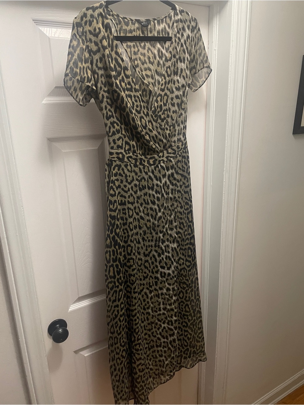 Topshop Tall Olive Green and Black Leopard-Print Maxi Dress